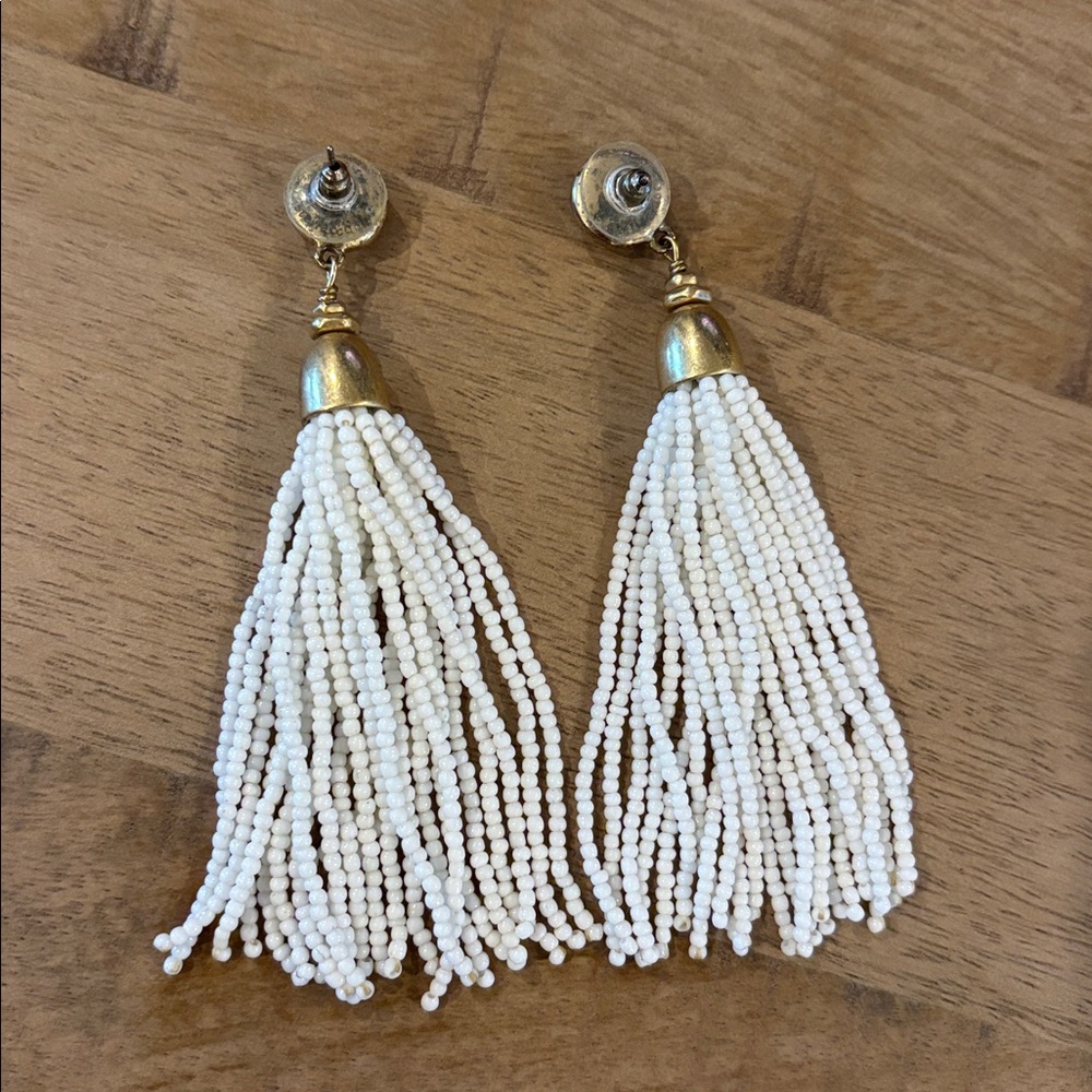 Stella & Dot Gita White Beaded Tassel Earrings - Picture 4 of 4